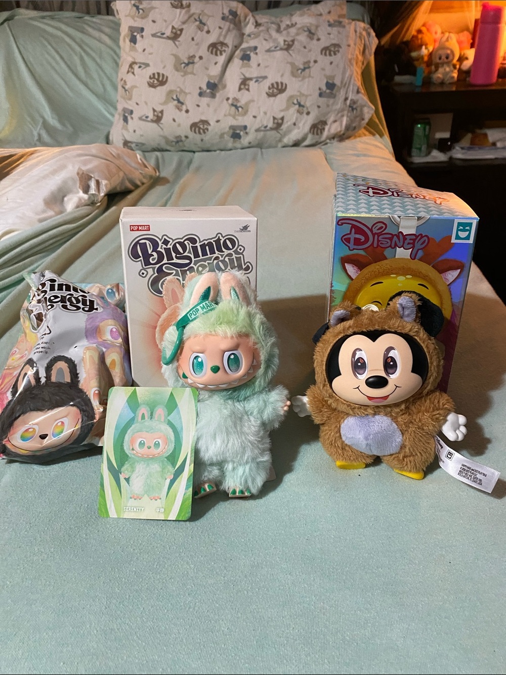 Disney Brown Mickey Plush and Mint Green BigInto Bunny Plush Set